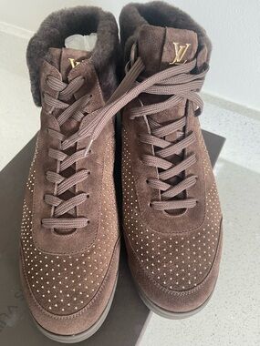 Louis Vuitton Women Sneaker Boot Chocolate Brown Suede Studded High-Top Sneakers